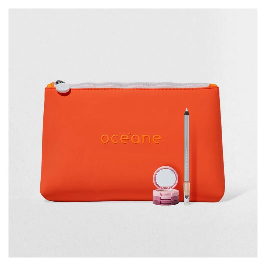 Océane Kit Trio de Sombras Rose Sparkle + Lápis para Olhos Prata + Nécessaire Neoprene Laranja 4you (3 Produtos)