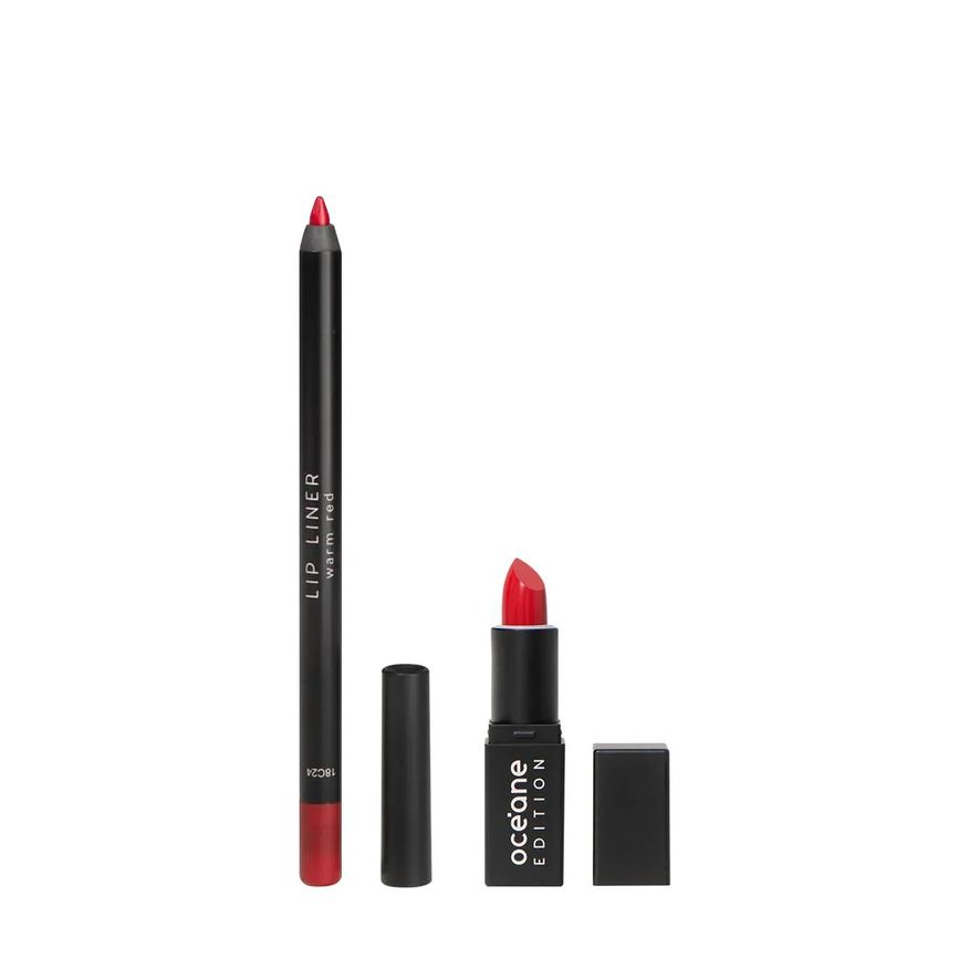 Océane Kit Edition Batom Red Kiss Lápis Labial Warm Red