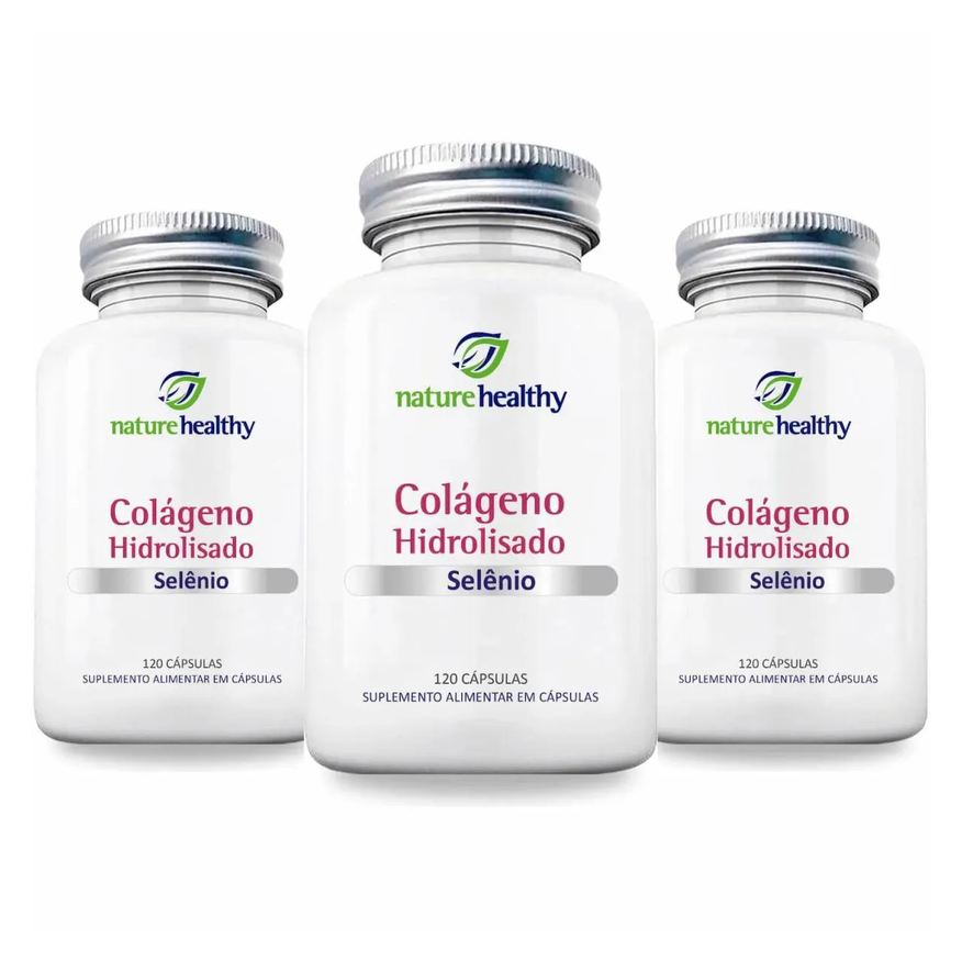 Nature Healthy Kit C/ 3 Colágeno Hidrolisado 400mg + Selênio 60mcg 120 Cápsulas
