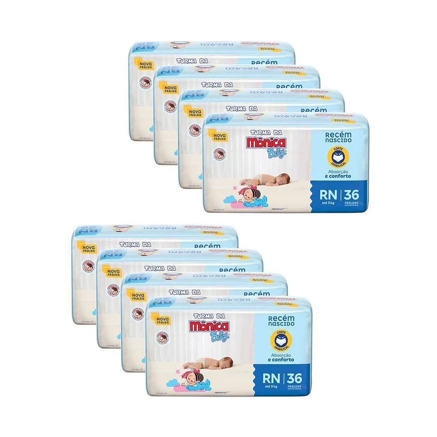 Turma da Mônica Baby Kit 8 Fraldas Jumbo Rn com 36un Cada