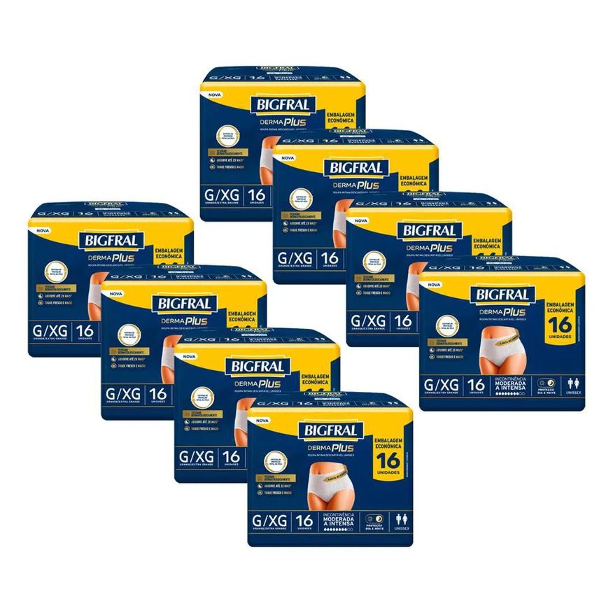 Bigfral Kit 8 Roupas Íntima Pants Derma Plus G/ex com 16un Cada