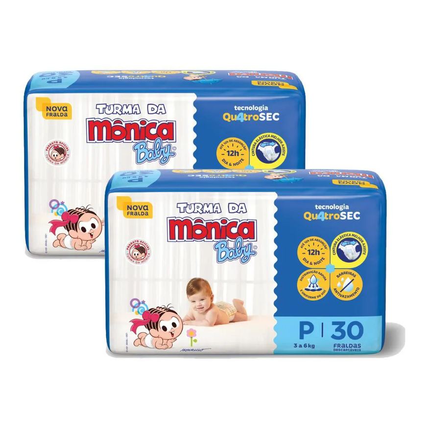 Turma da Mônica Baby Kit 2 Fraldas Jumbo P com 30un Cada