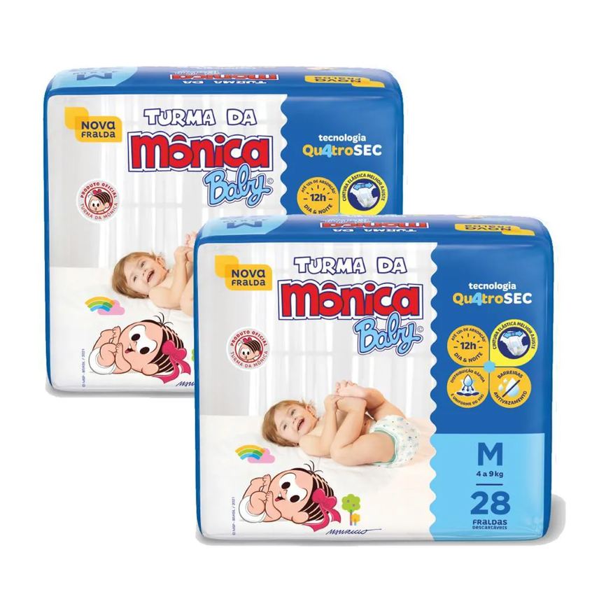Turma da Mônica Baby Kit 2 Fraldas Jumbo M com 28un Cada