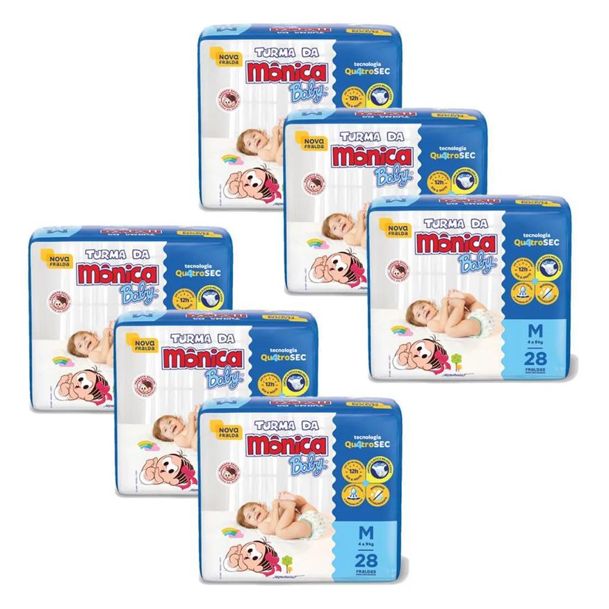 Turma da Mônica Baby Kit 6 Fraldas Jumbo M com 28un Cada
