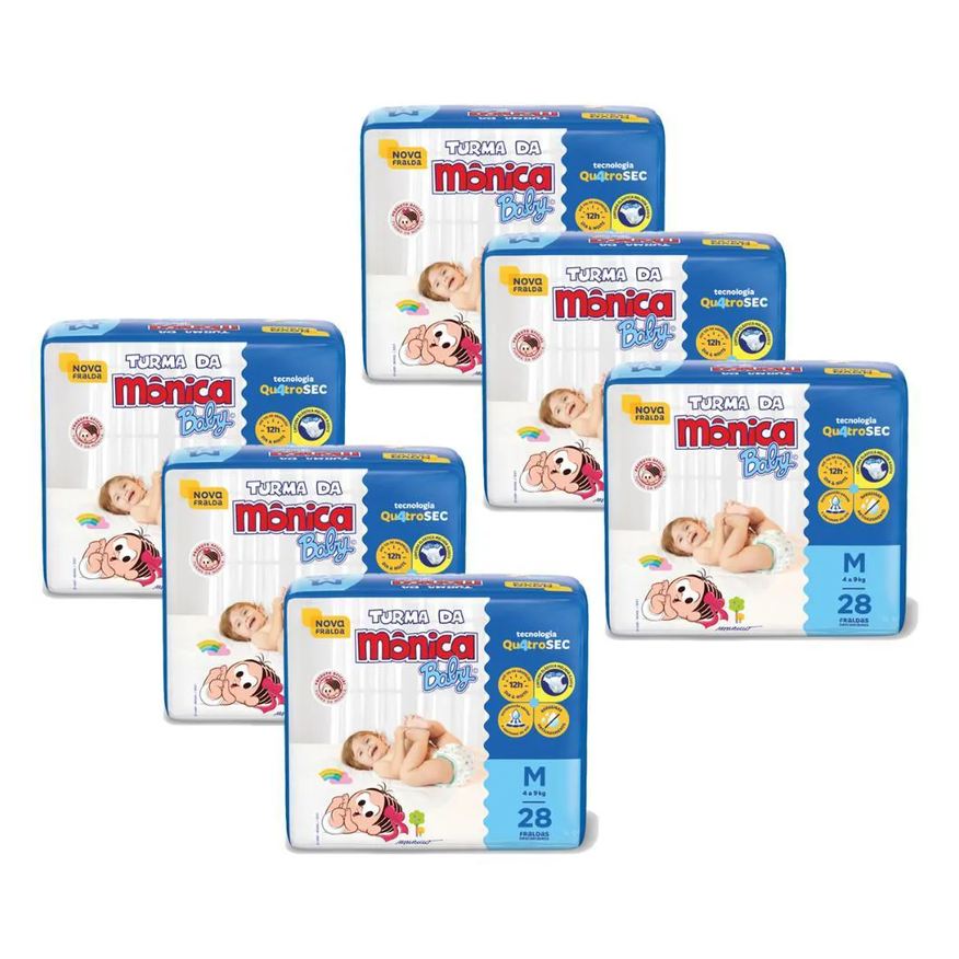 Turma da Mônica Baby Kit 6 Fraldas Jumbo g com 24un Cada