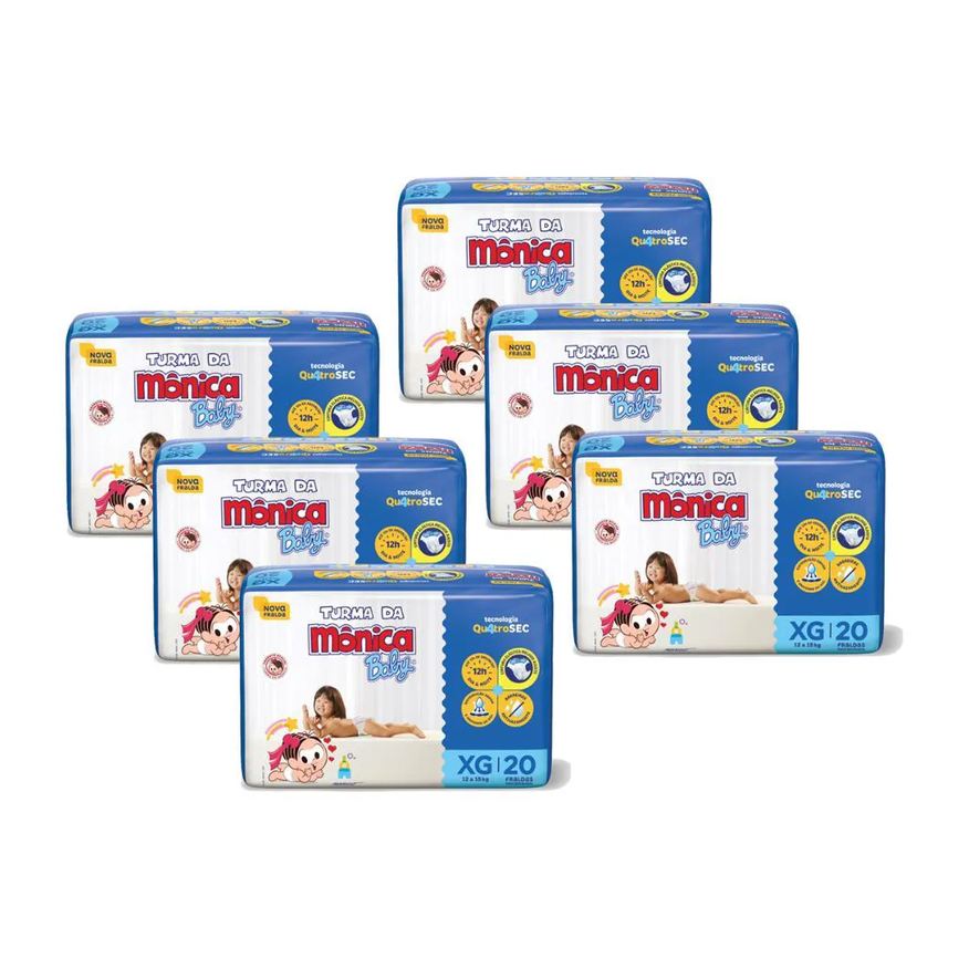 Turma da Mônica Baby Kit 6 Fraldas Jumbo Xg com 20un Cada