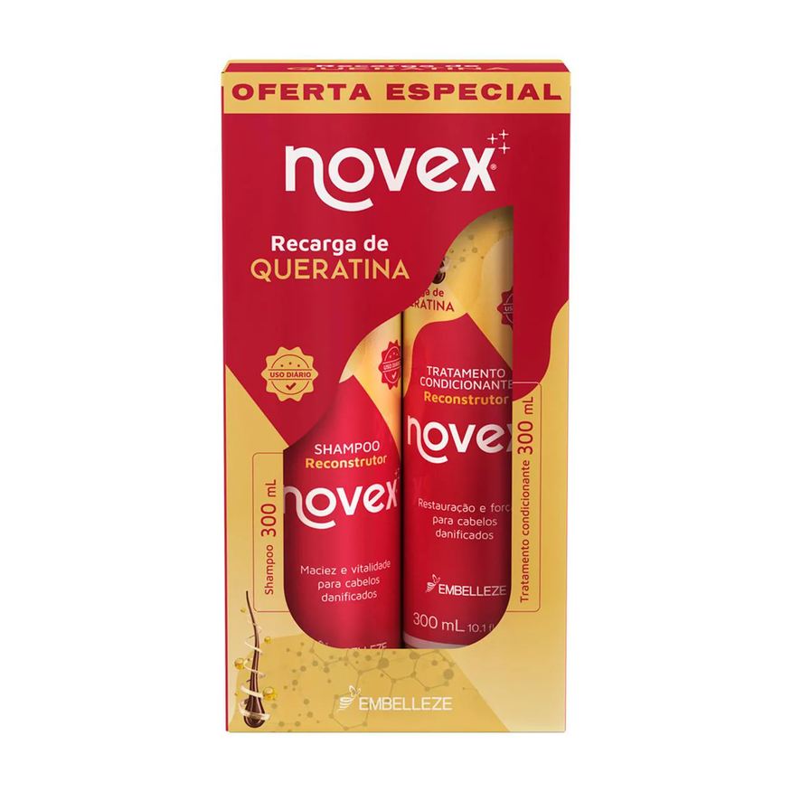 Novex Kit Shampoo e Condicionador Recarga de Queratina 300ml
