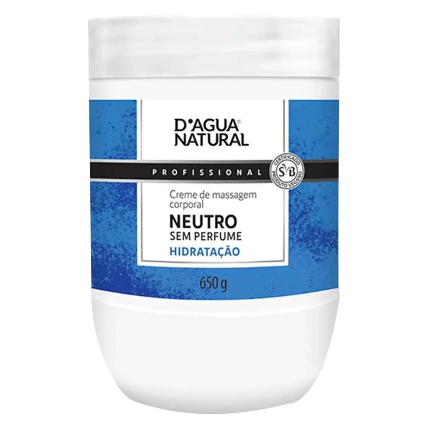 D'Agua Natural Creme Massagem Corporal Neutro sem Perfume 650g Dagua Natural