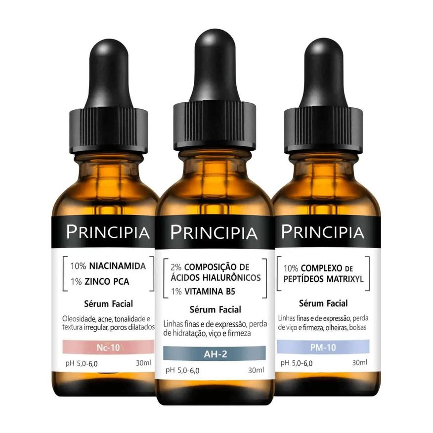 Principia Kit 3 Séruns Niacinamida + Hialurônico + Peptídeos