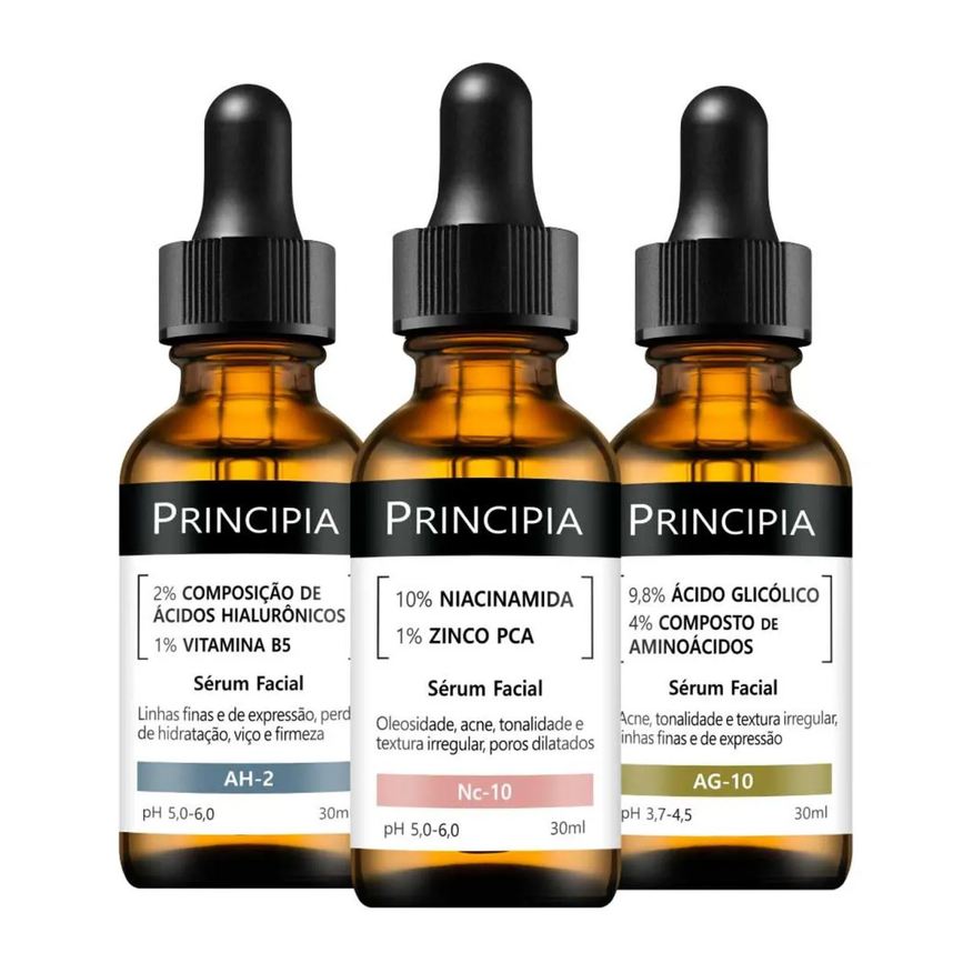 Principia Kit 3 Séruns Niacinamida + Hialurônicos + Glicólico