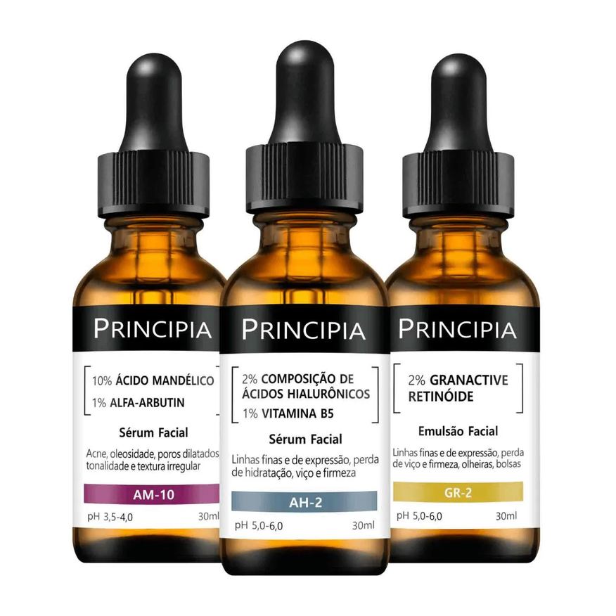 Principia Kit 3 Séruns Mandélico + Hialurônicos + Retinóide