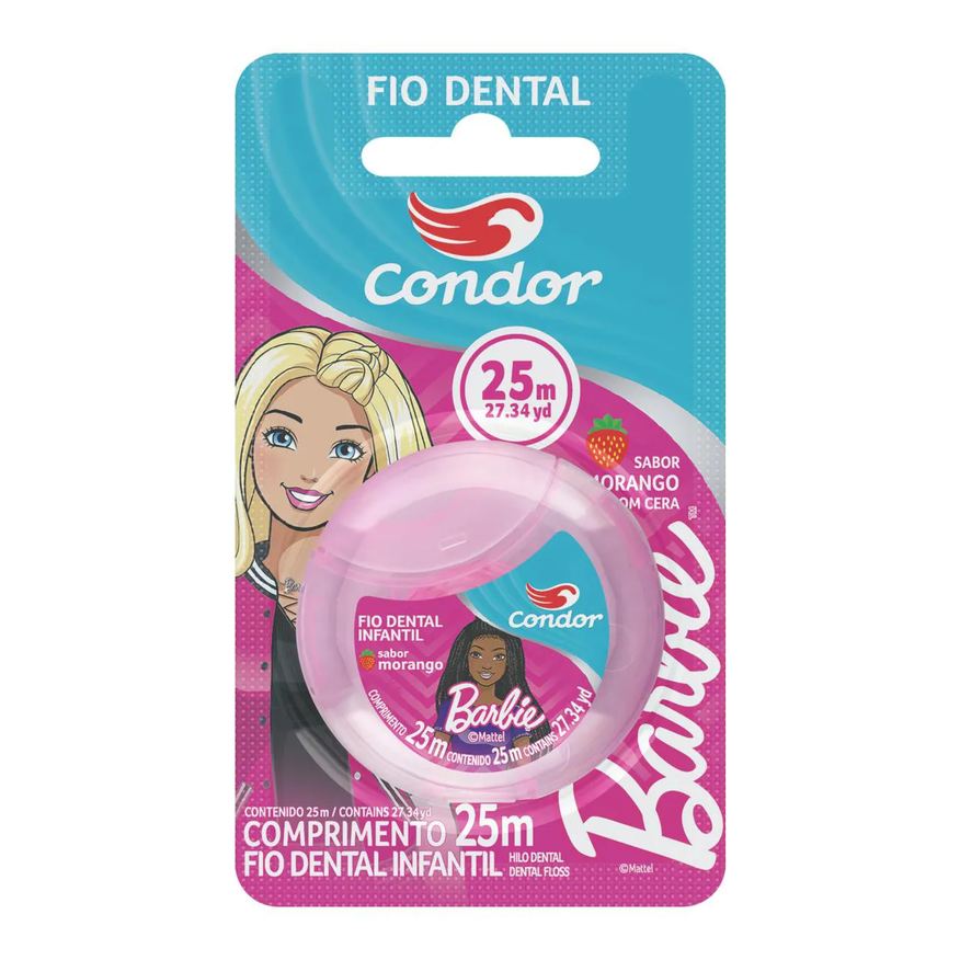 Condor Fio Dental Infantil com Cera Morango Barbie 25m
