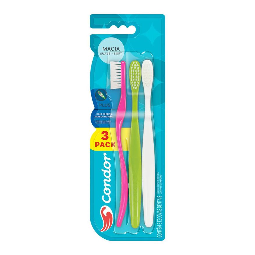 Condor Pack Escova Dental Macia Arredondadas Plus 3 Unidades