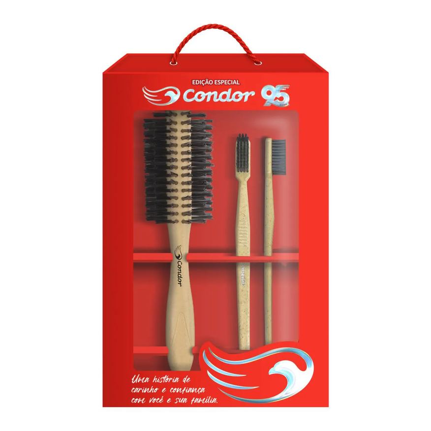 Condor Kit 2 Escovas Dentais Macias + 1 Escova para Cabelo Edição Especial 95 Anos