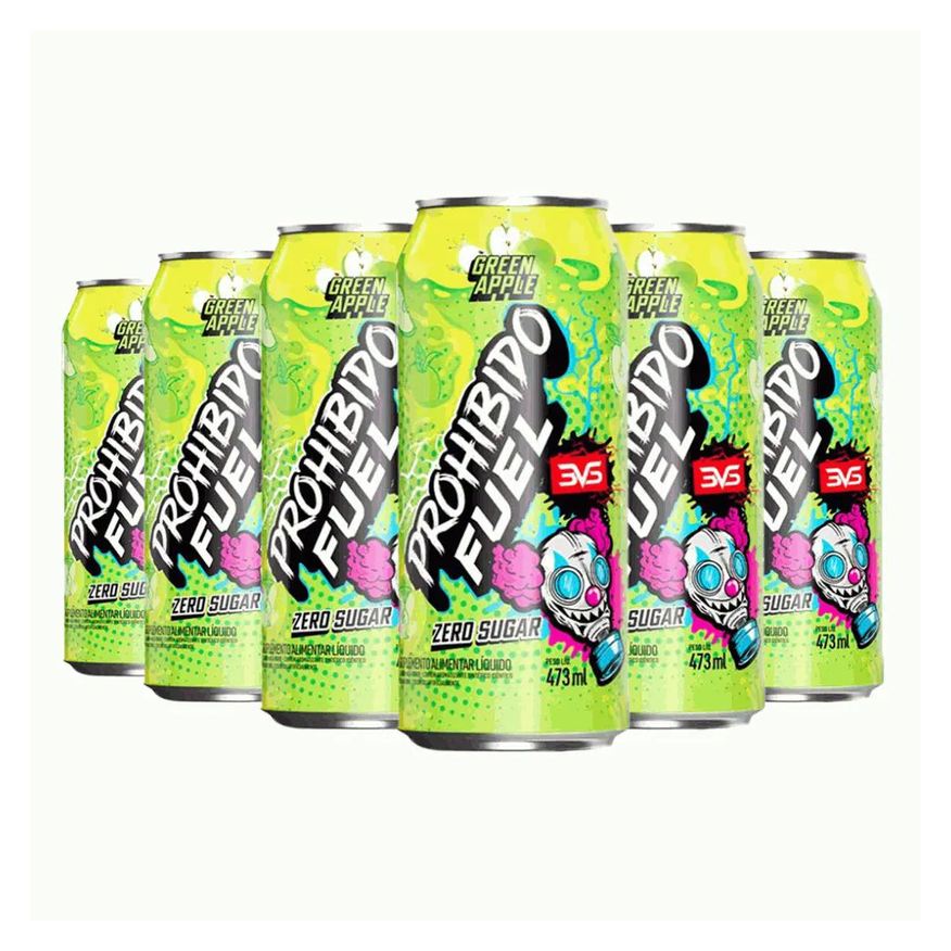 3Vs Nutrition Prohibido Fuel Pré-Treino Drink Pack (6 Unid. de 473ml) - Sabor: Green Apple