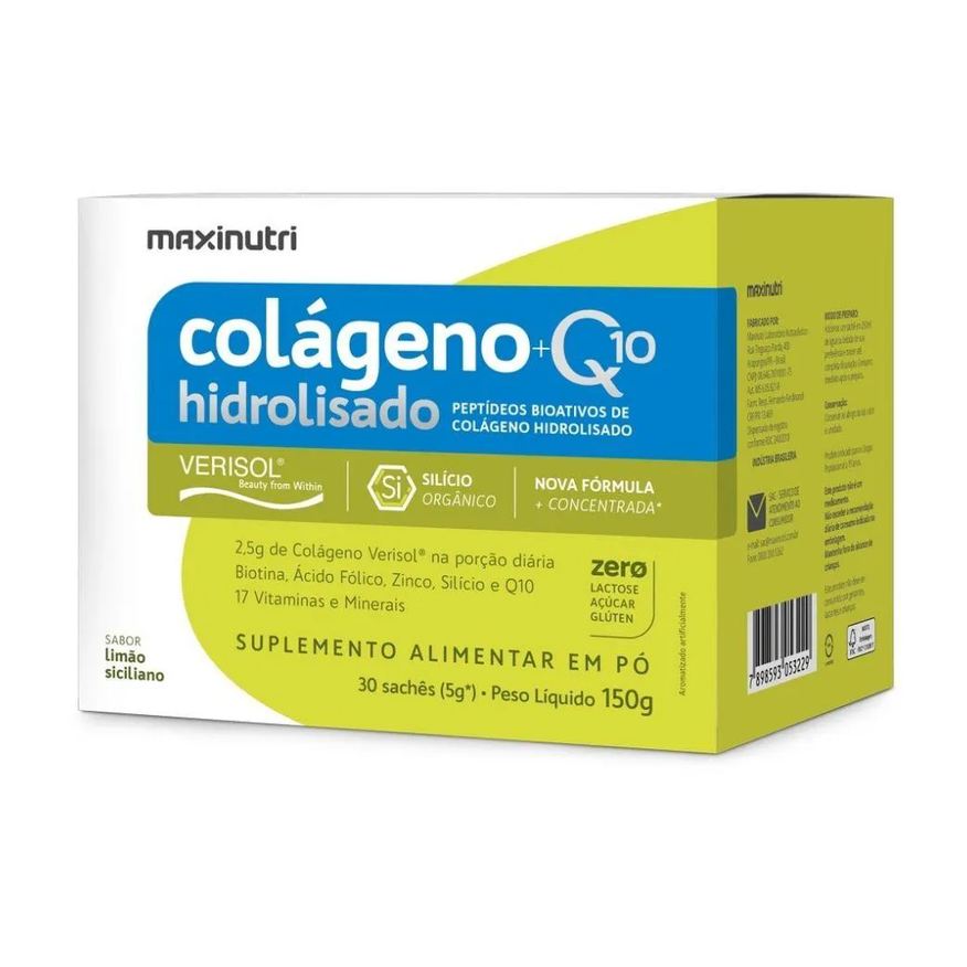 Maxinutri Colágeno Hidrolisado 2 em 1 Verisol + Q10 (30 Sachês de 5g) - Sabor: Limão Siciliano