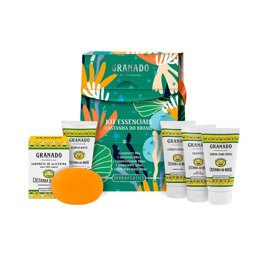 Granado Kit Miniaturas Essenciais Terrapeutics Castanha do Brasil Sabonete Barra 90g + Condicionador 50ml + Shampoo 50ml + Hidratante 50ml + Creme de