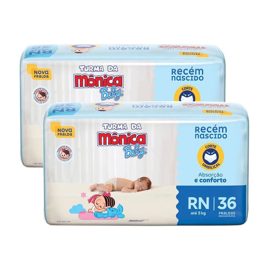 Turma da Mônica Baby Kit 2 Fraldas Jumbo Rn com 36un Cada