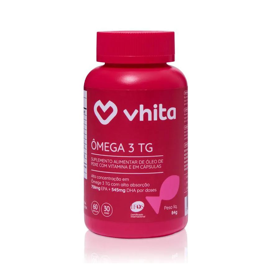 Vhita Ômega 3 TG 1000mg de óleo de peixe Rico em EPA e DHA com Vitamina E e selo IFOS - 60 cápsulas