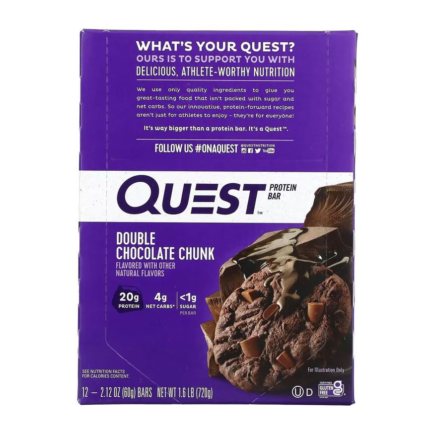 Quest Nutrition Quest Protein Bar, Barra de Proteína Sabor Dobro Chocolate Cx 12 Unidades