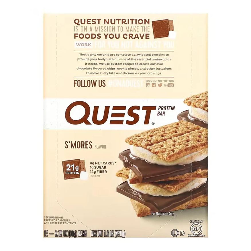Quest Nutrition Quest Protein Bar, Barra de Proteína Sabor ( S'mores ) Biscoito Chocolate e Marshmallow Cx 12 Unidades