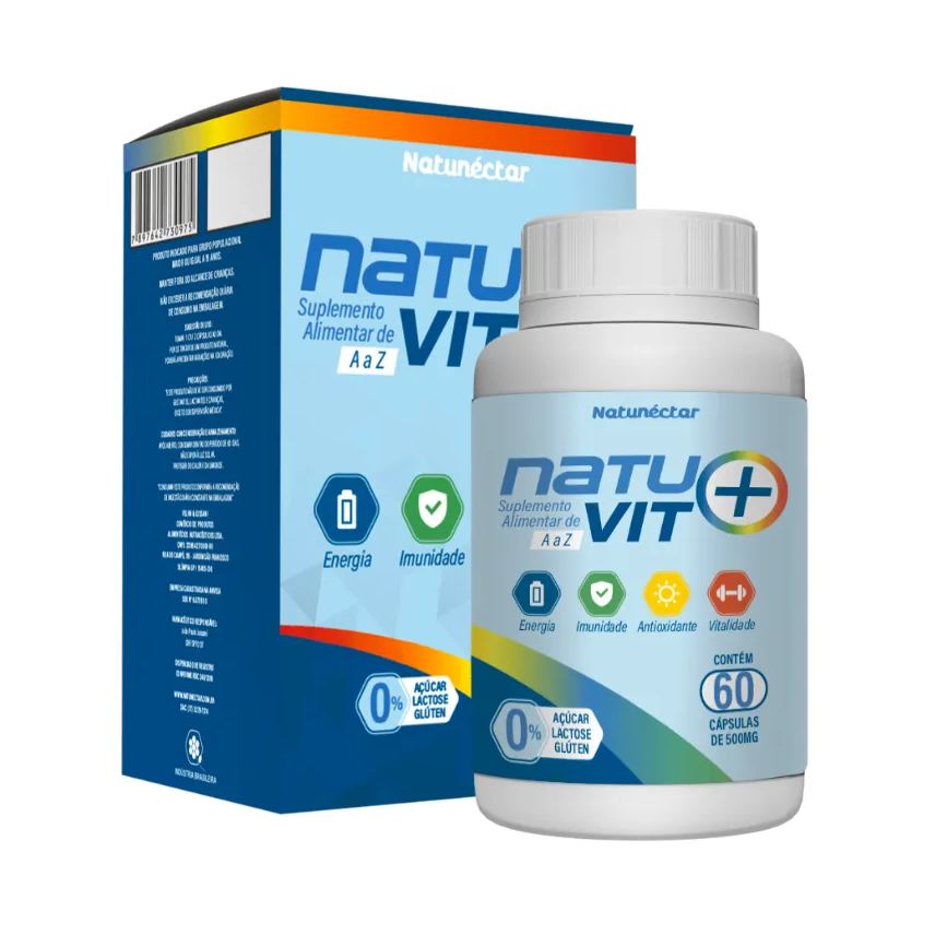 Natunéctar Natuvit A a Z Suplemento Vitaminas Para Todas Idades 500mg 60 Capsulas