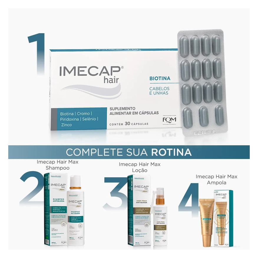Alimentar Suplemento Imecap Hair Cabelos e Unhas 30 cápsulas