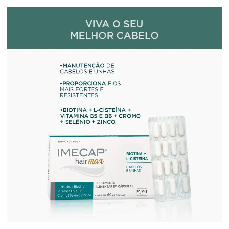 Vitamínico Suplemento Imecap Hair Max Cabelos e Unhas - 60 Cápsulas