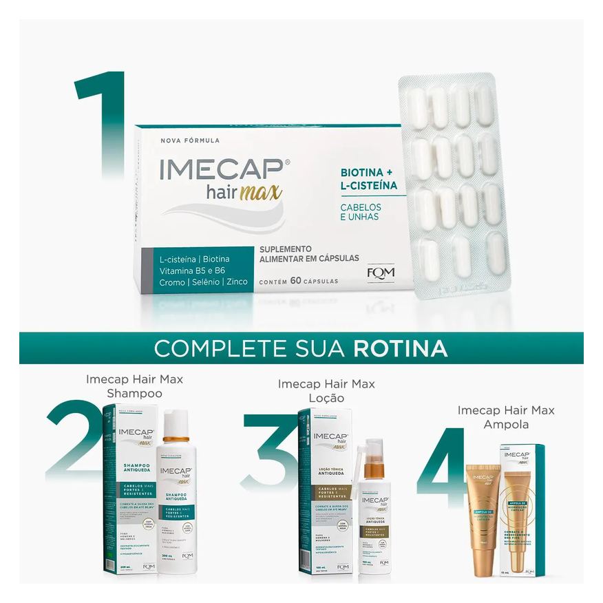 Vitamínico Suplemento Imecap Hair Max Cabelos e Unhas - 60 Cápsulas
