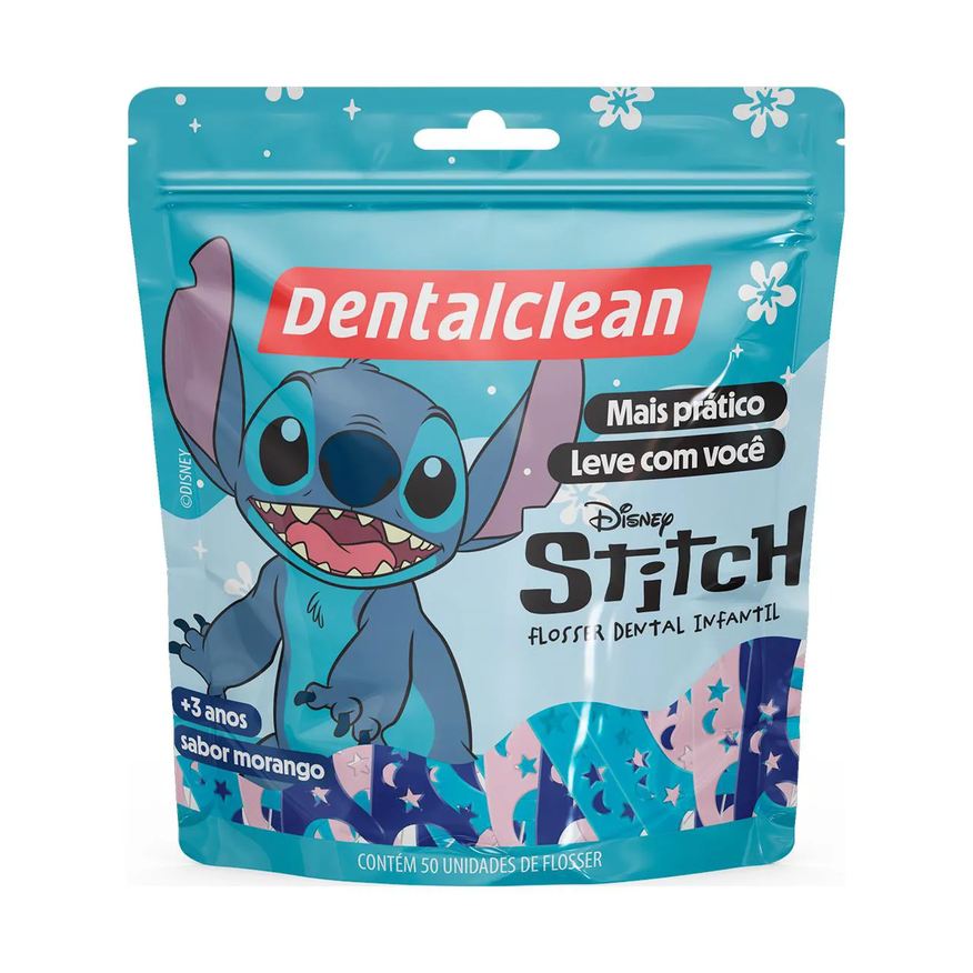 Infantil Flosser Dentalclean Stitch Morango 50 unidades