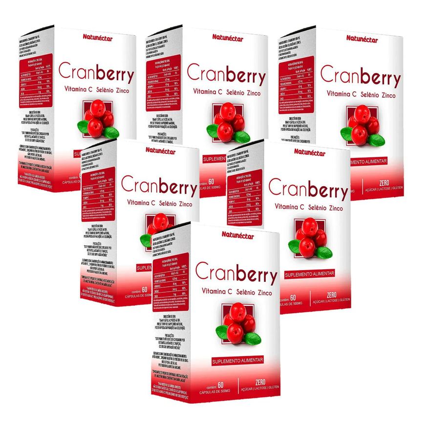 Natunéctar 6x Cranberry + Vitamina C + Selênio + Zinco - 60 Cápsulas. 500mg