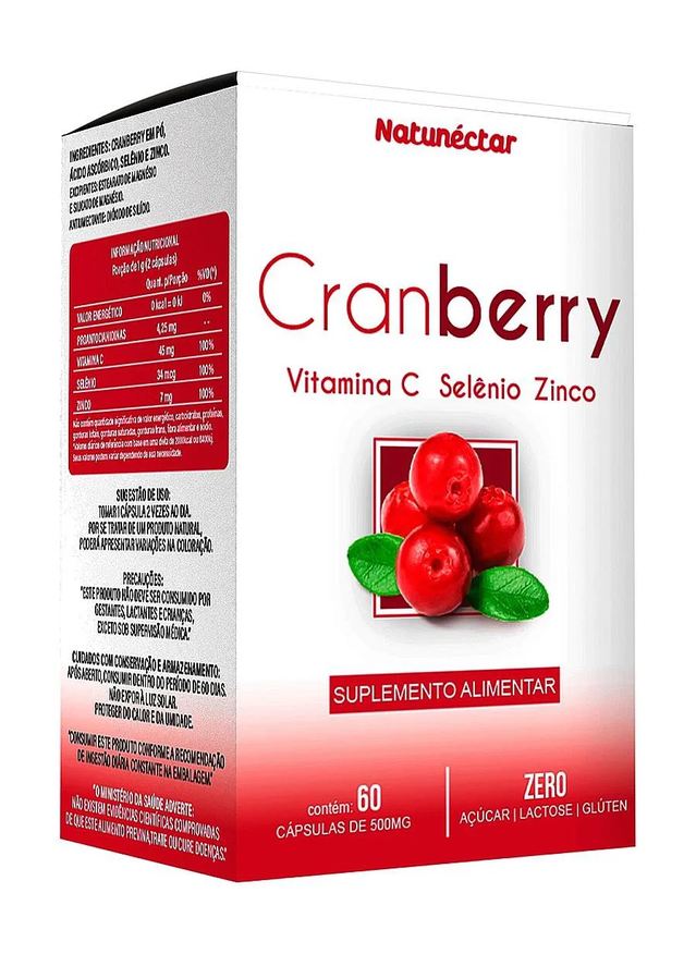 Natunéctar Cranberry + Vitamina C + Selênio + Zinco - 60 Cápsulas. 500mg