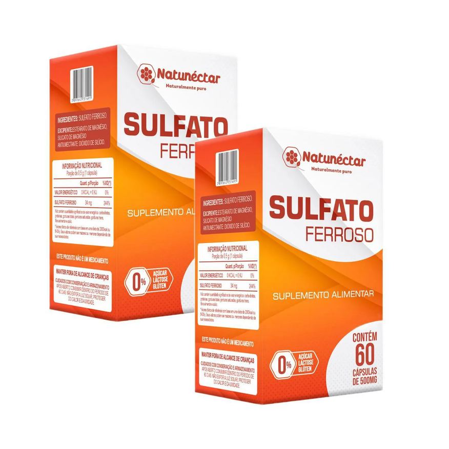 Natunéctar 2x Sulfato Ferroso - 500mg 60 cápsulas
