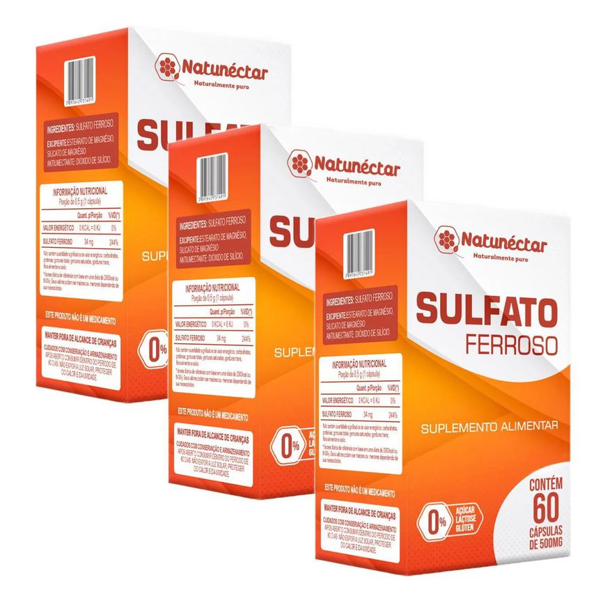 Natunéctar 3x Sulfato Ferroso - 500mg 60 cápsulas