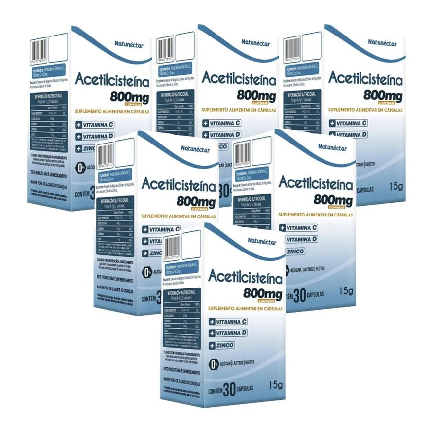 Natunéctar 6x Acetilcisteína - Nac - 30 Cápsulas. - 800mg - Vitamina C D e Zinco