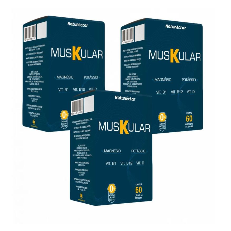 Natunéctar 3x Muskular - Potássio+ Magnésio+ Vit D B1 e B12