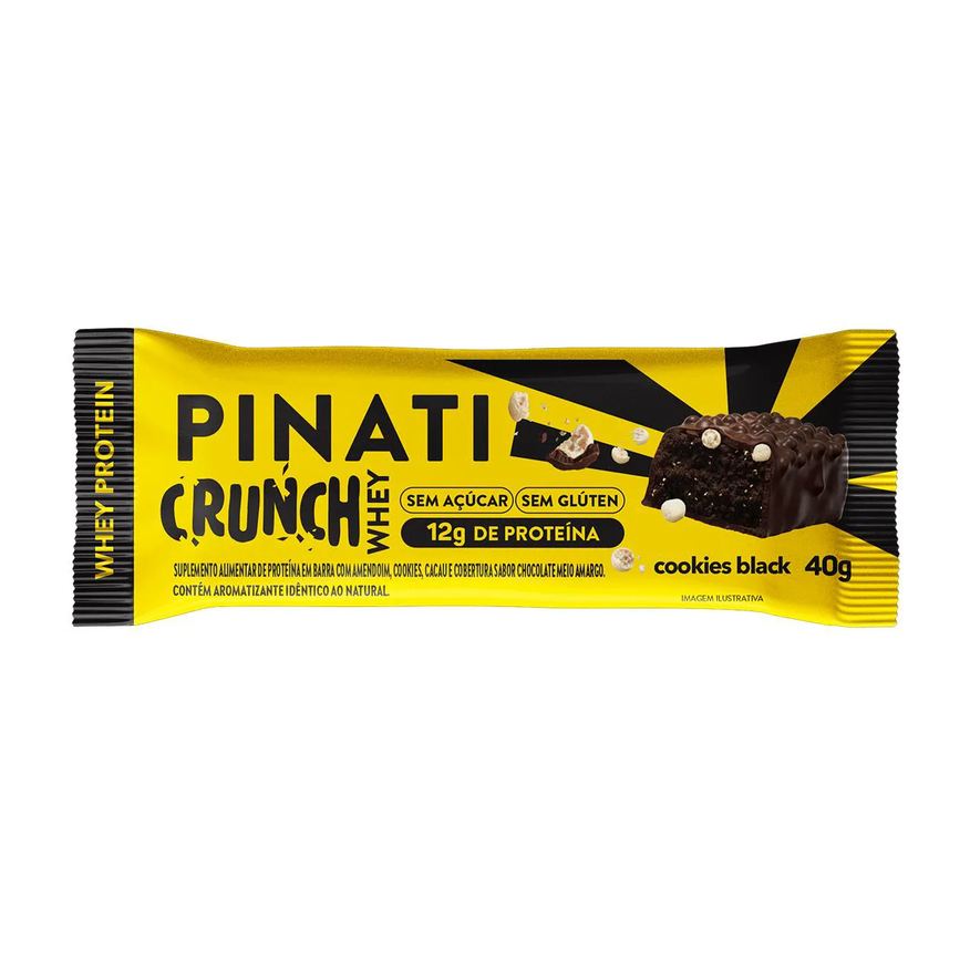 Pinati Barra de Proteína Crunch Whey Cookies Black Sem Açúcar 40g