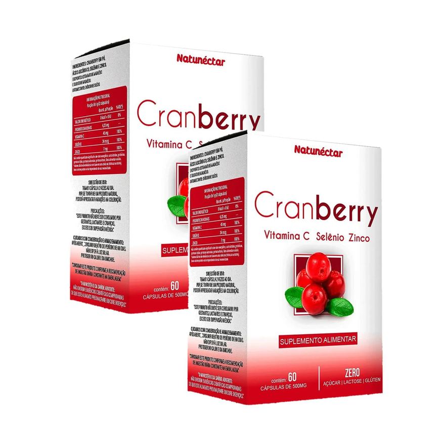 Natunéctar 2x Cranberry + Vitamina C + Selênio + Zinco- 60 Cápsulas. 500mg