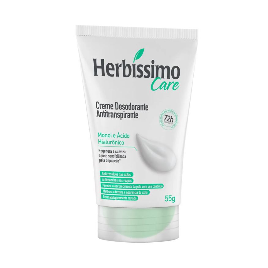 Herbíssimo Desodorante Antitranspirante Creme Care Monoi e Ácido Hialurónico 72h 55g