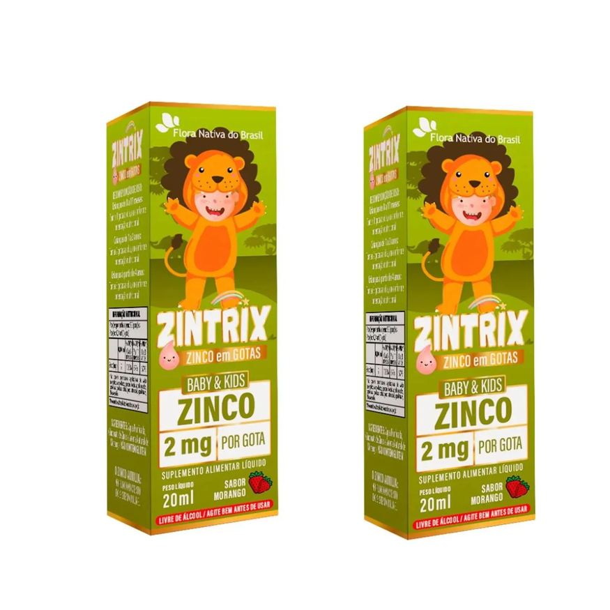 2x Kit Zintrix (zinco Infantil) 20ml – Flora Nativa Sabor:morango