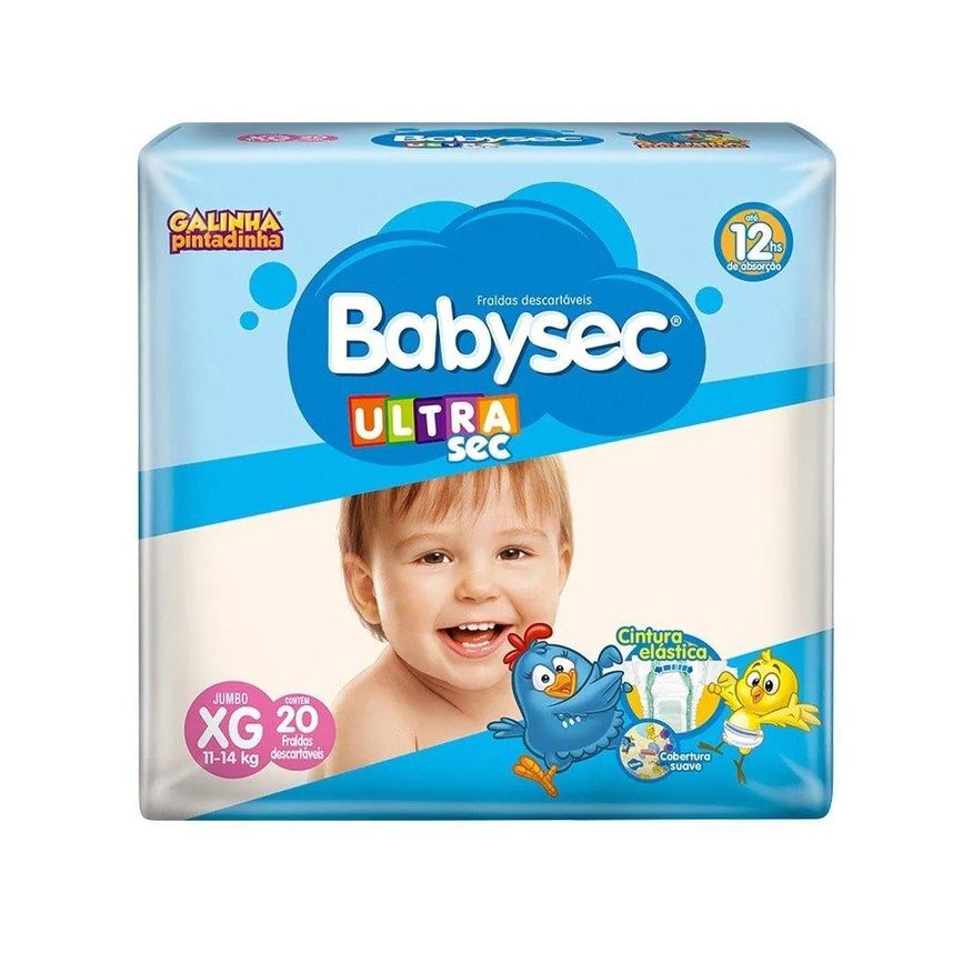 Babysec Fralda Descartável Ultra Sec Galinha Pintadinha Jumbo Tamanho Xg - 8 Pacotes com 20 Fraldas - Total 160 Tiras