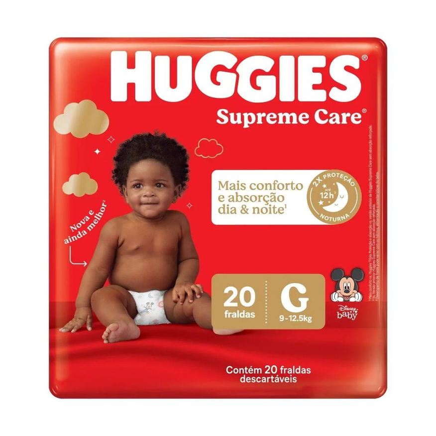 Huggies Fralda Descartável Supreme Care Jumbo Tamanho G - 9 Pacotes com 20 Fraldas - Total 180 Tiras