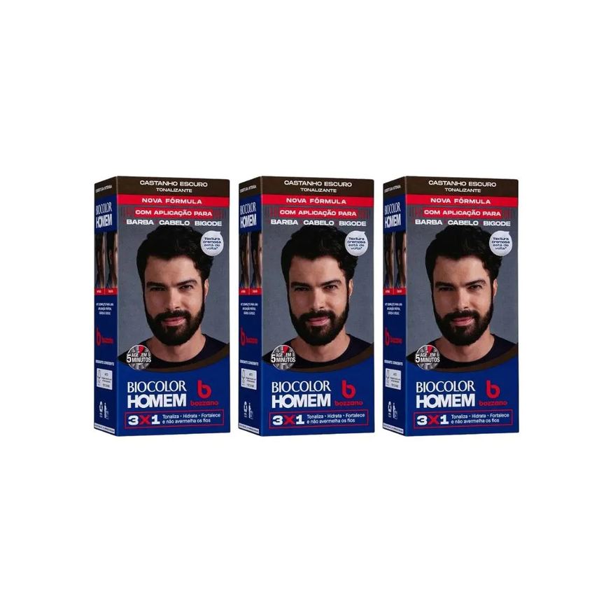 Bozzano Coloraçao Biocolor Homem Castanho Escuro - Kit C / 3un