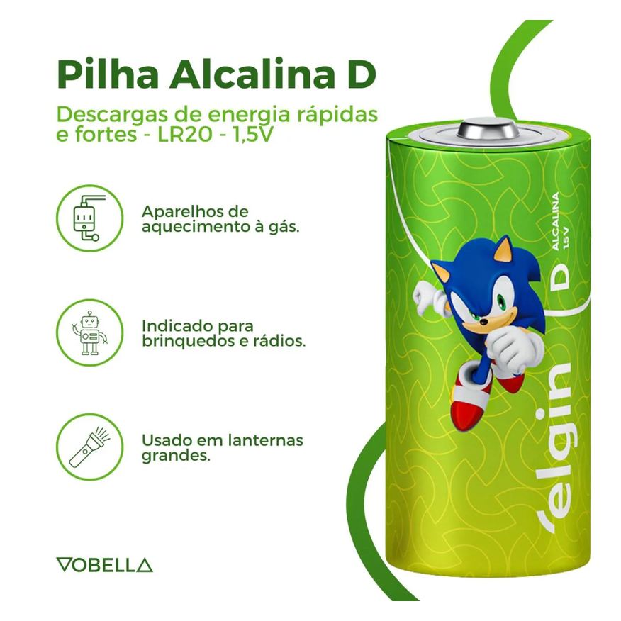 12 Kit Pilha Alcalina D Lr20 Grande Blister 6 Cartela Elgin