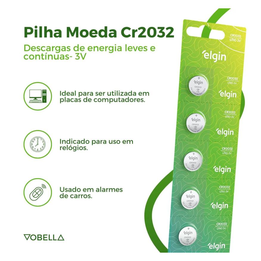 Kit 5 Baterias Pilha Cr2032 10 Baterias Pilhas Lr44 Elgin