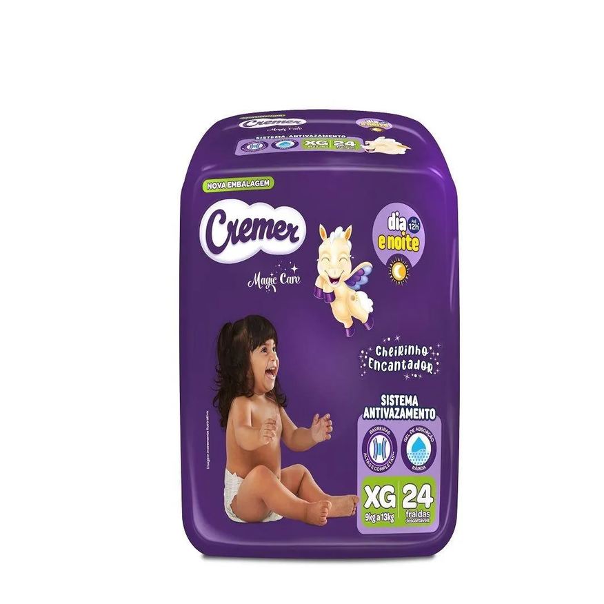 Cremer Fralda Descartável Magic Care Econômica Tamanho Xg - 8 Pacotes com 24 Fraldas - Total 192 Tiras