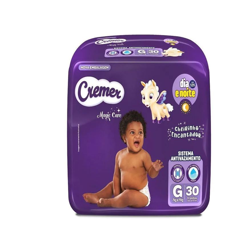 Cremer Fralda Descartável Magic Care Econômica Tamanho G - 8 Pacotes com 30 Fraldas - Total 240 Tiras