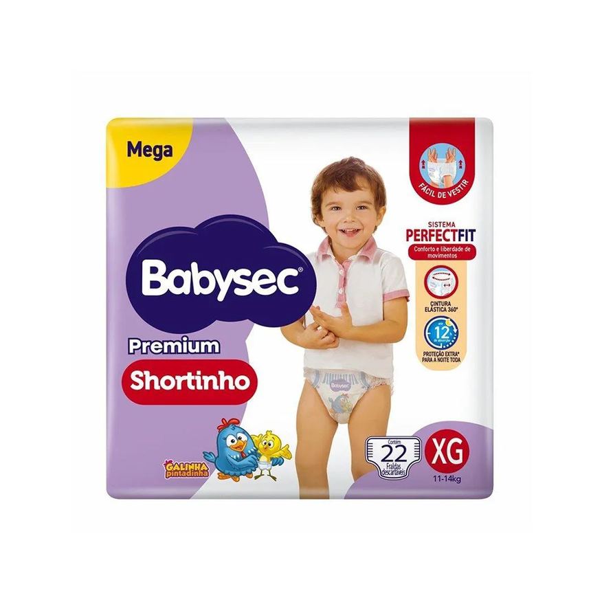 Babysec Fralda Descartável Shortinho Mega Extra Grande - 6 Pacotes com 22 Fraldas - Total 132 Tiras