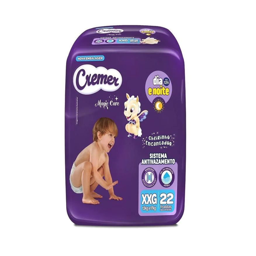 Cremer Fralda Descartável Magic Care Econômica Tamanho Xxg - 8 Pacotes com 22 Fraldas - Total 176 Tiras