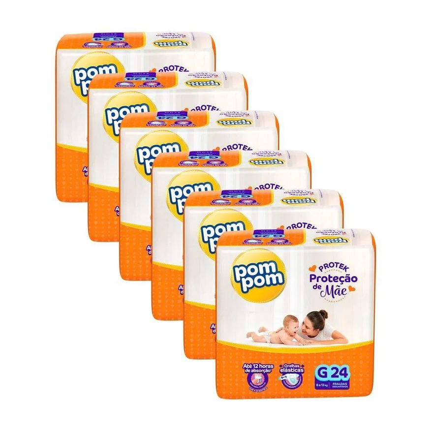 Pom Pom Fralda Derma Protek Jumbo G - 6 Pacotes com 24 Fraldas